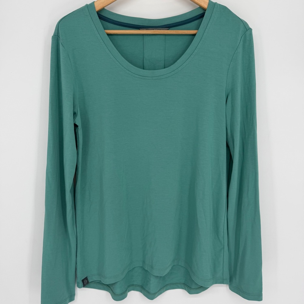 Free Fly Womens Bamboo Long Sleeve Top Seafoam Green Pleated Back Sun Shade L